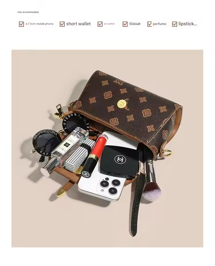 European American Retro Women's High-End Trendy Messenger Bags Light Luxury Printed Autumn Winter Handbags with Zipper Closure