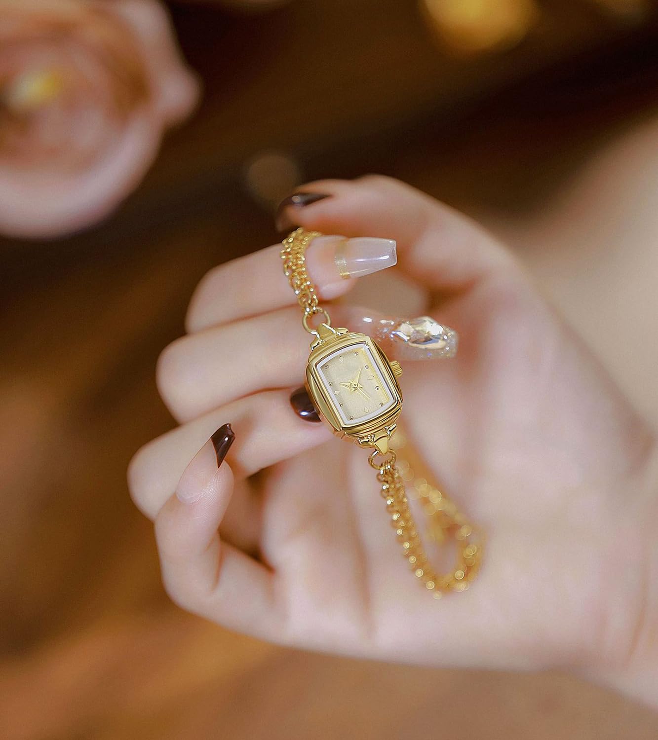 Womens Dainty Rectangle Ultra Thin Waterproof Quartz Watch Ladies Dress Elegant Analog Bracelet Watch