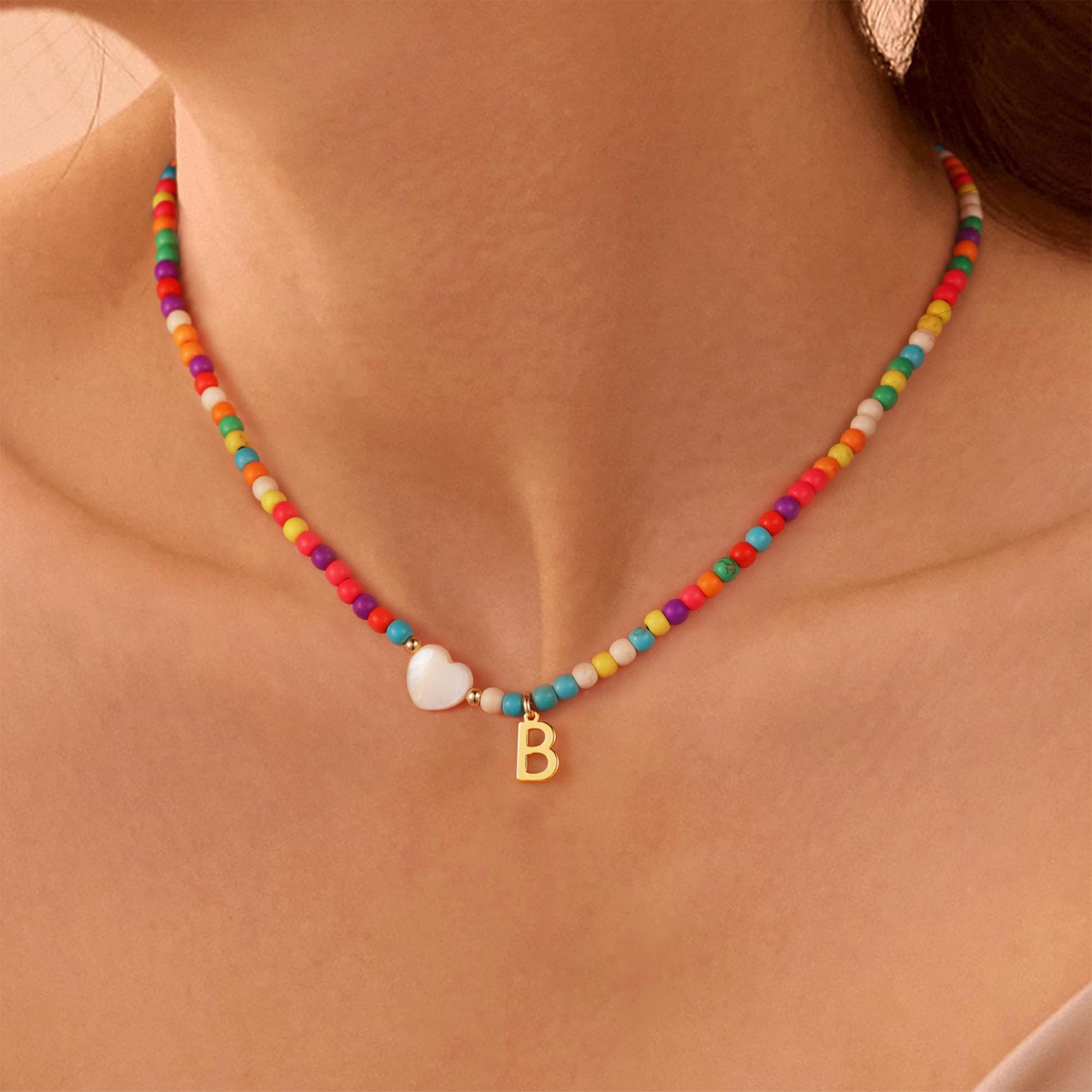 Colorful Initial Cute Necklaces for Girls - Trendy Beaded Choker Necklace for Women Teen Girl, Personalized Letter Initial Gifts for Women Kids Jewelry