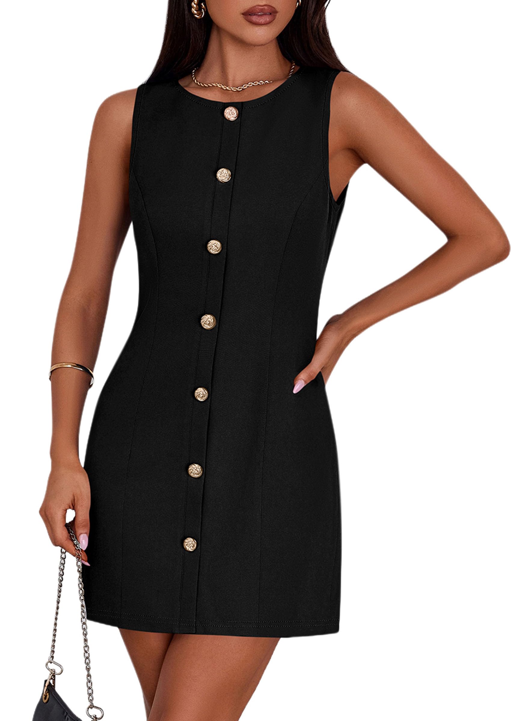 Work Dresses for Women 2025 Summer Business Formal Short Dress Sleeveless Button Down Elegant Office Outfits